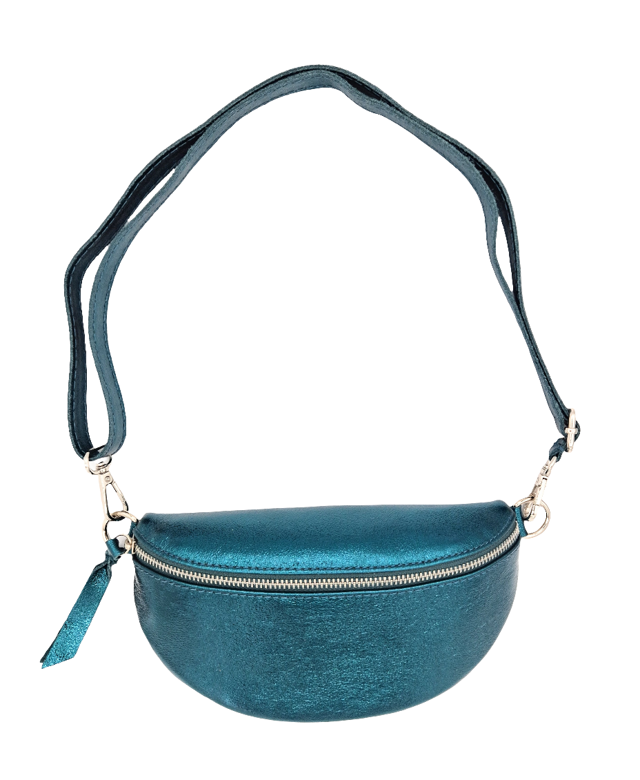 Dyani Iridescent Leather Fanny Pack ~ Duck Blue