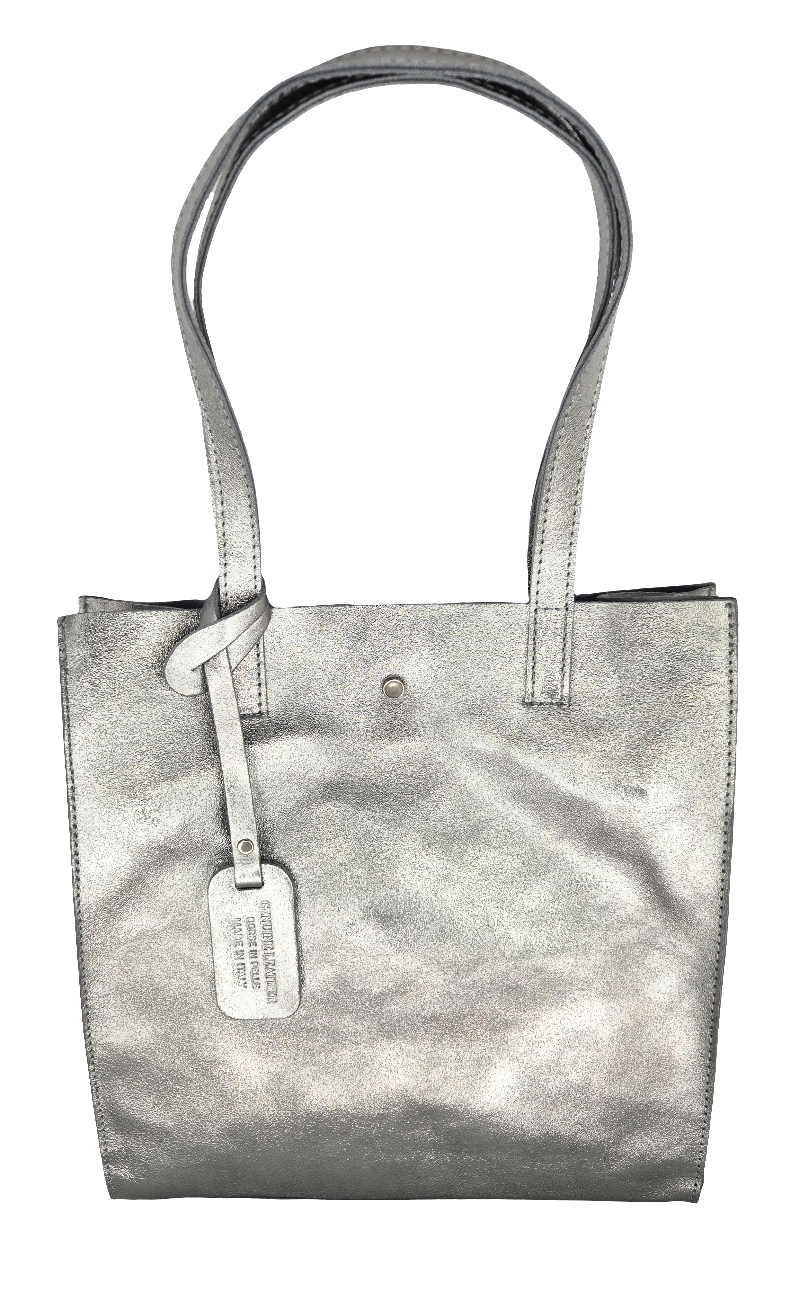 Dena shopper bag in iridescent leather ~ Silver