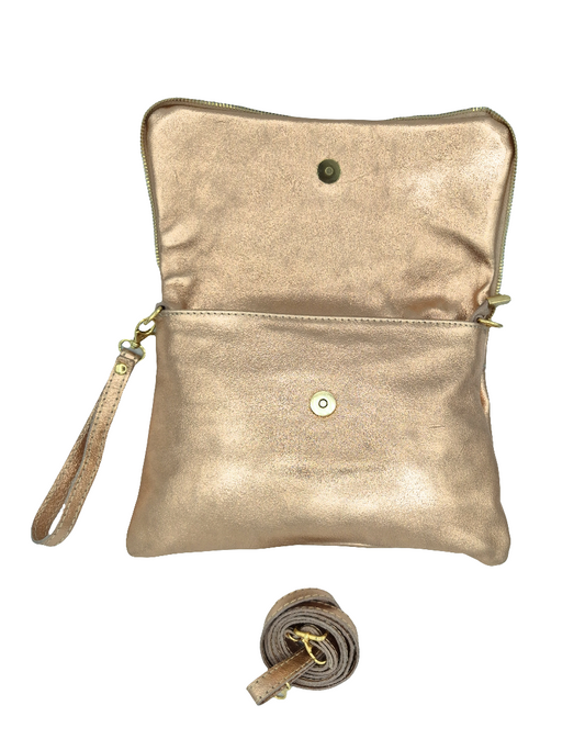 Halona Iridescent Leather Shoulder Bag ~ Champagne
