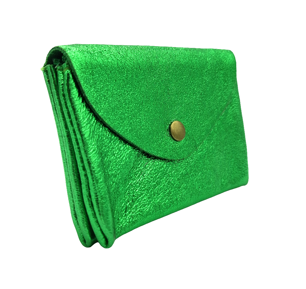Aquene Iridescent Leather Purse ~ Emerald Green 