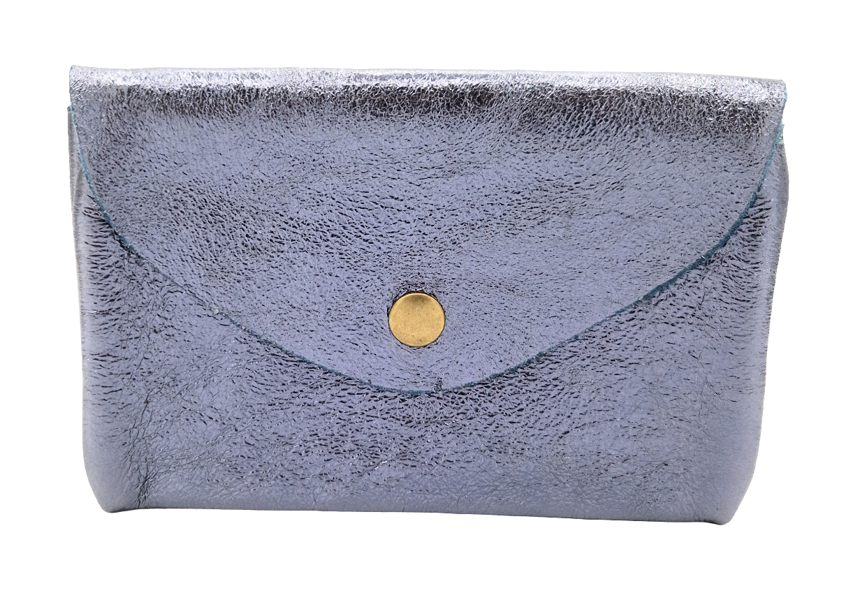 Porte-monnaie Aquene en cuir irisé ~ Bleu jean