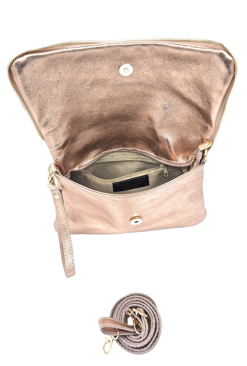 Halona Iridescent Leather Shoulder Bag ~ Champagne