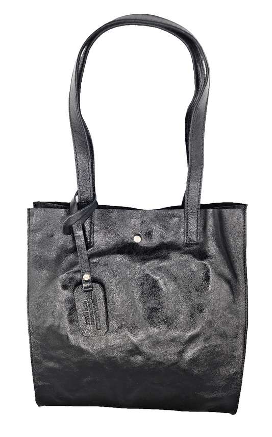 Dena shopper bag in iridescent leather ~ Black