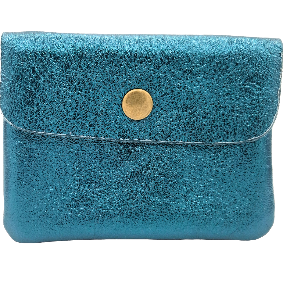 Aponi Iridescent Leather Purse ~ Duck Blue