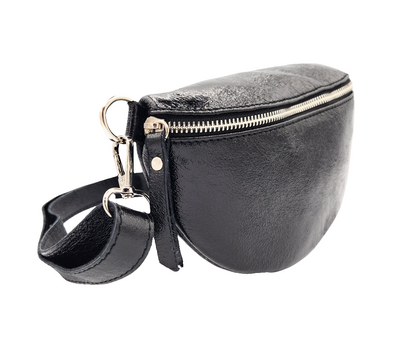 Dyani Iridescent Leather Fanny Pack ~ Black