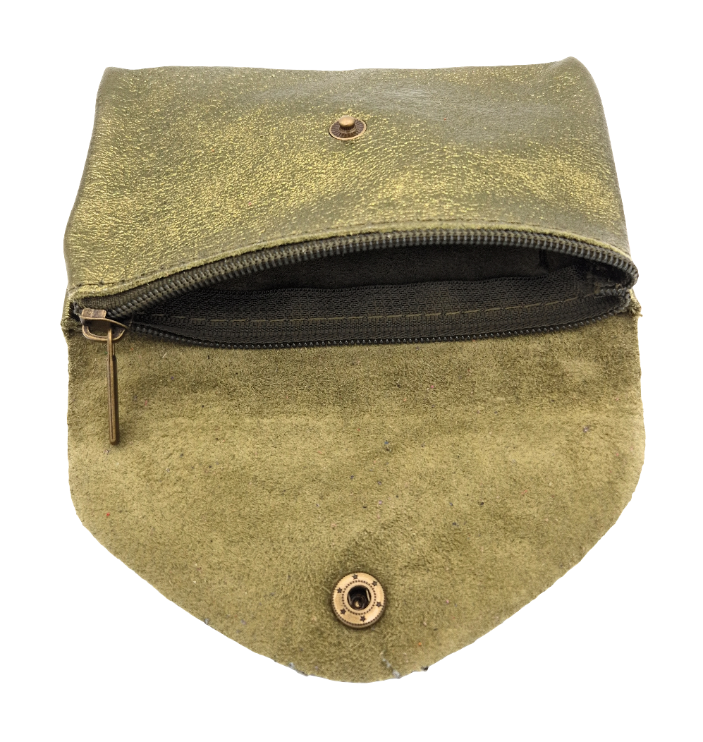 Aquene iridescent leather purse ~ Khaki 