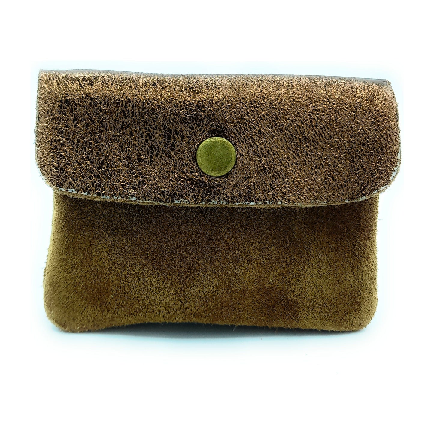 Aponi suede leather / iridescent coin purse ~ Bronze / Camel