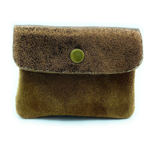 Aponi suede leather / iridescent coin purse ~ Bronze / Camel