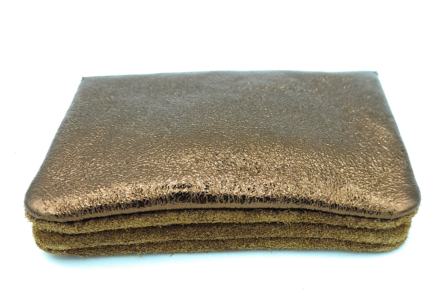 Aponi suede leather / iridescent coin purse ~ Bronze / Camel