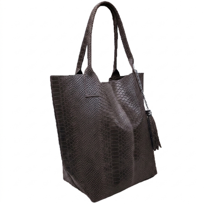 Sac shopper Aiyana en cuir embossé python ~ Marron café