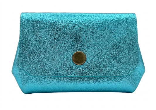 Porte-monnaie en cuir irisé Etania ~ Turquoise