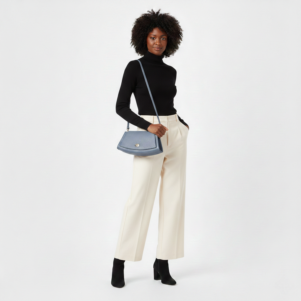 Sac à bandoulière demi-lune en cuir Paco ~ Bleu ciel