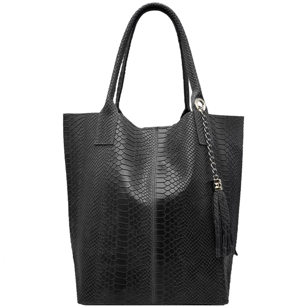Sac shopper Aiyana en cuir embossé python ~ Noir