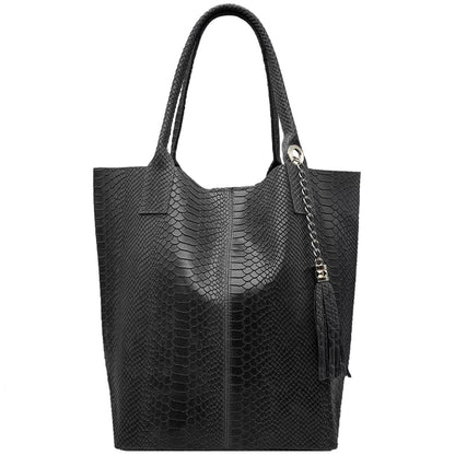 Sac shopper Aiyana en cuir embossé python ~ Noir