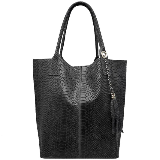 Sac shopper Aiyana en cuir embossé python ~ Noir