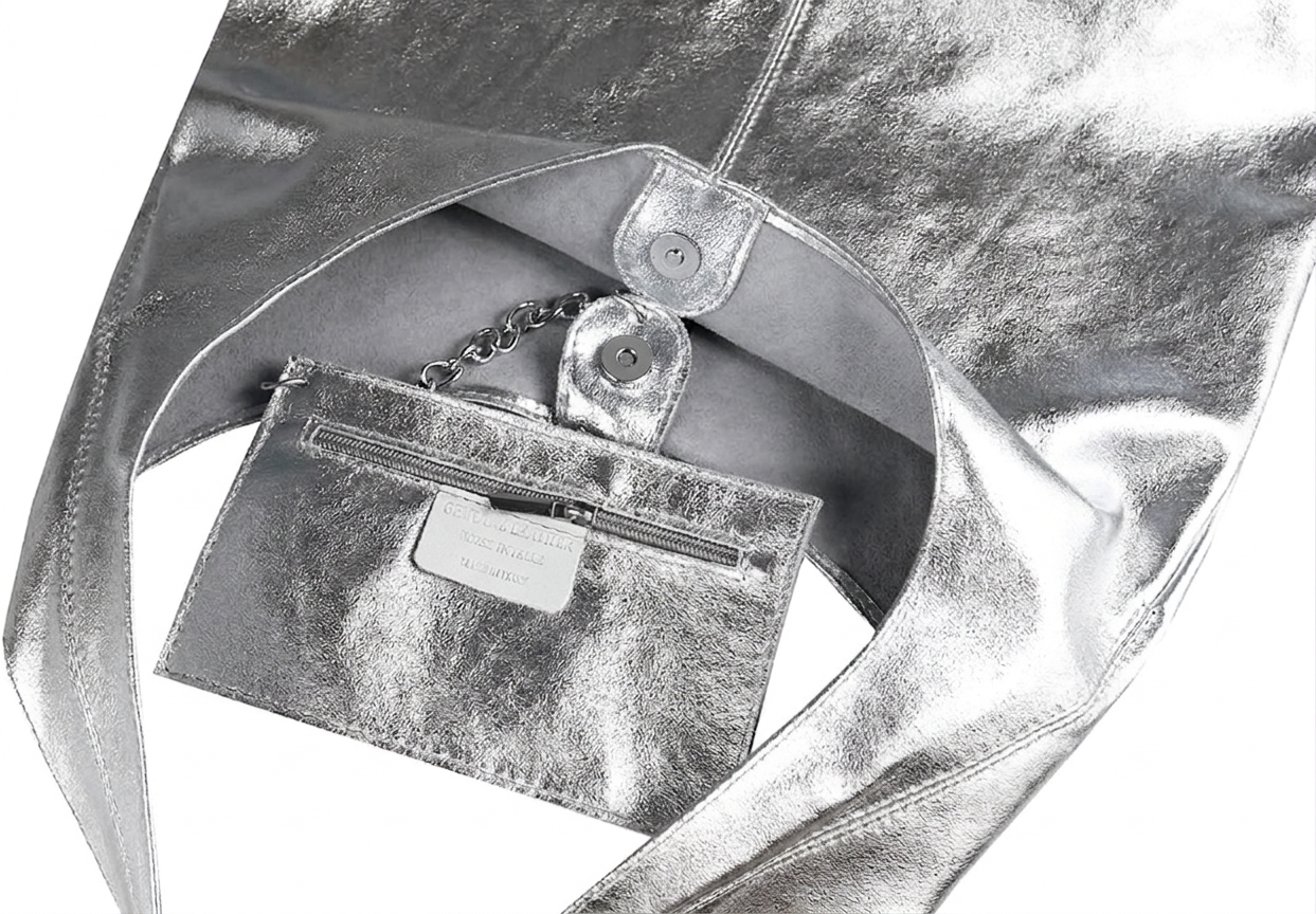 Sac cabas hobo en cuir irisé Lulu ~ Argenté