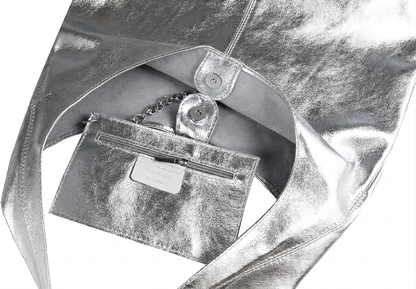 Sac cabas hobo en cuir irisé Lulu ~ Argenté