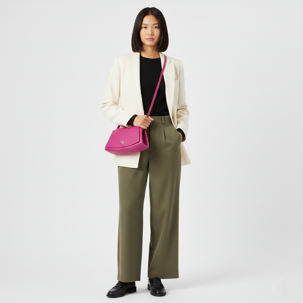 Sac à bandoulière demi-lune en cuir Paco ~ Fushia