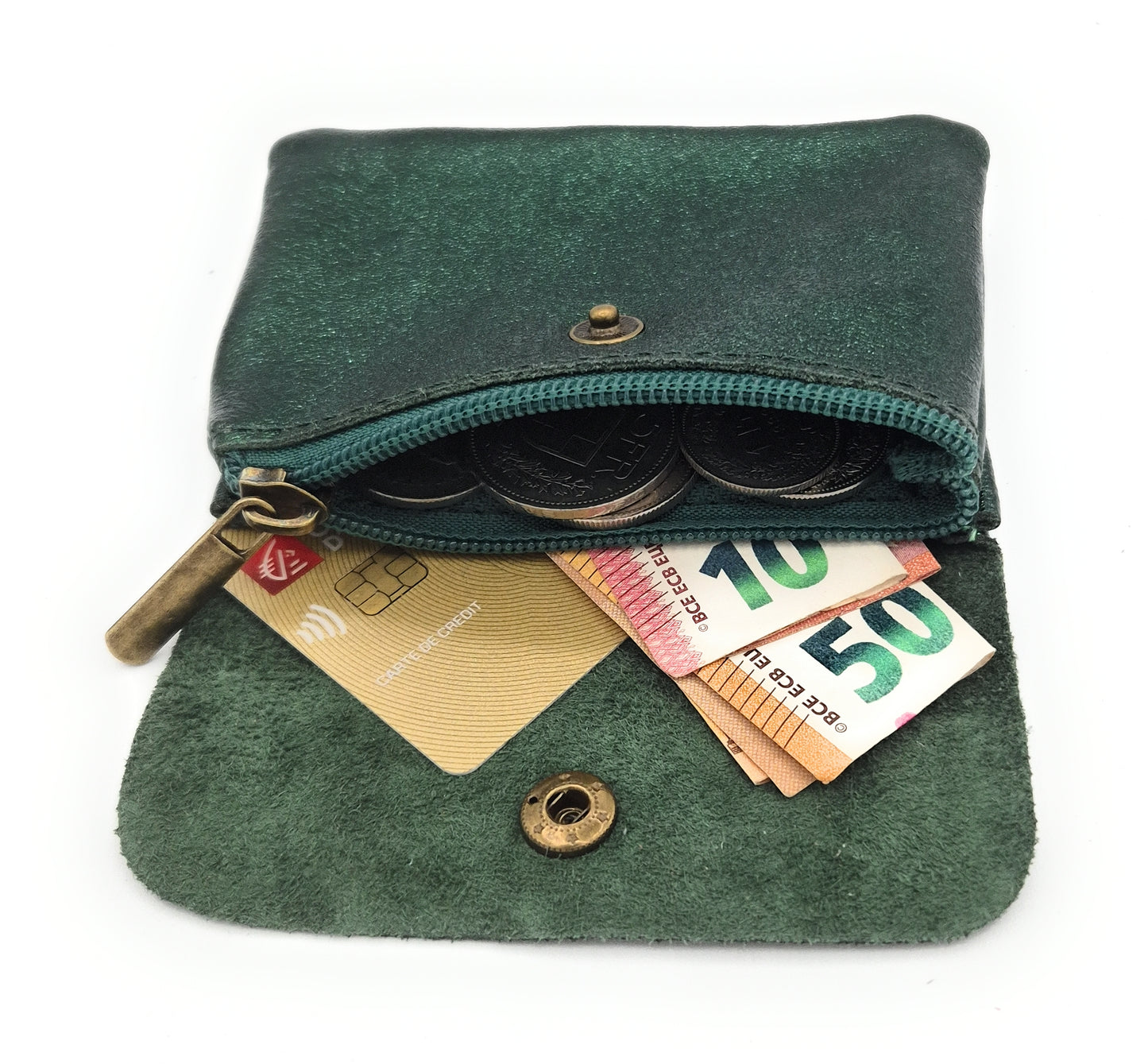 Porte-monnaie Aponi cuir irisé italien ~ Vert pétrole