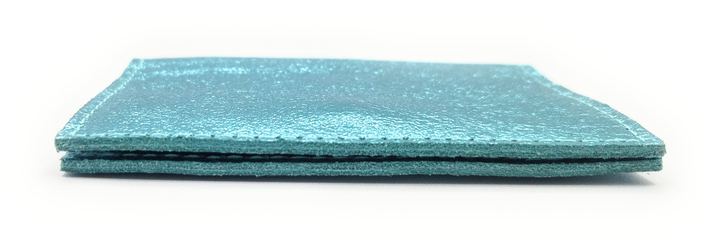 Porte-cartes Asha en cuir irisé italien ~ Turquoise