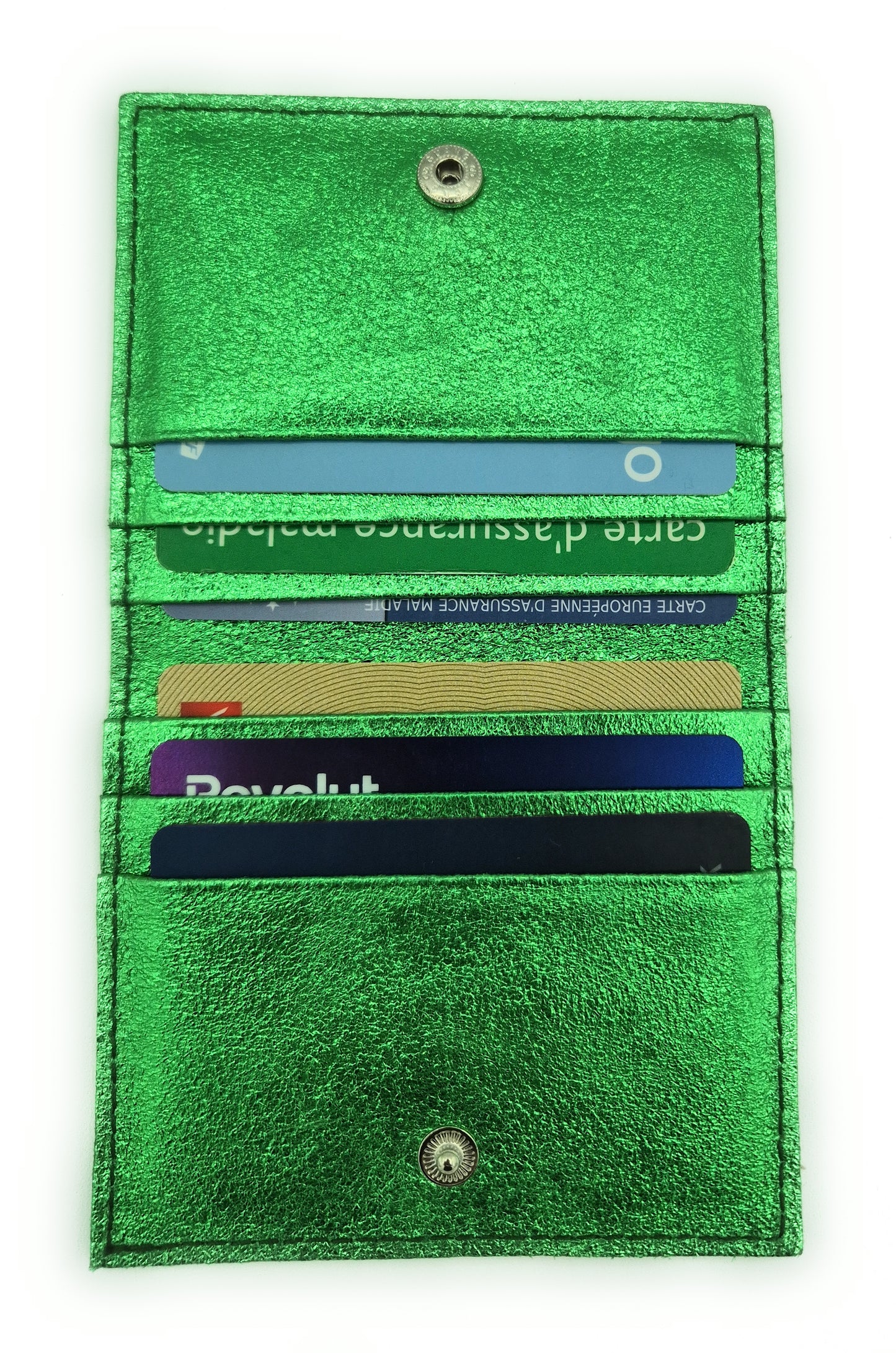 Porte-cartes Asha en cuir irisé italien ~ Vert émeraude