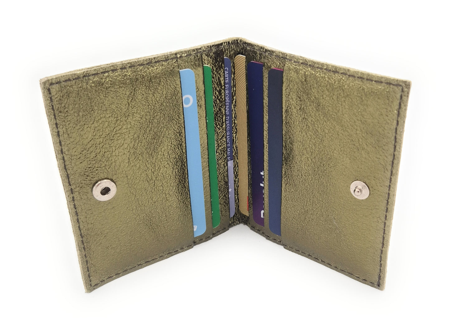 Porte-cartes Asha en cuir irisé italien ~ Kaki