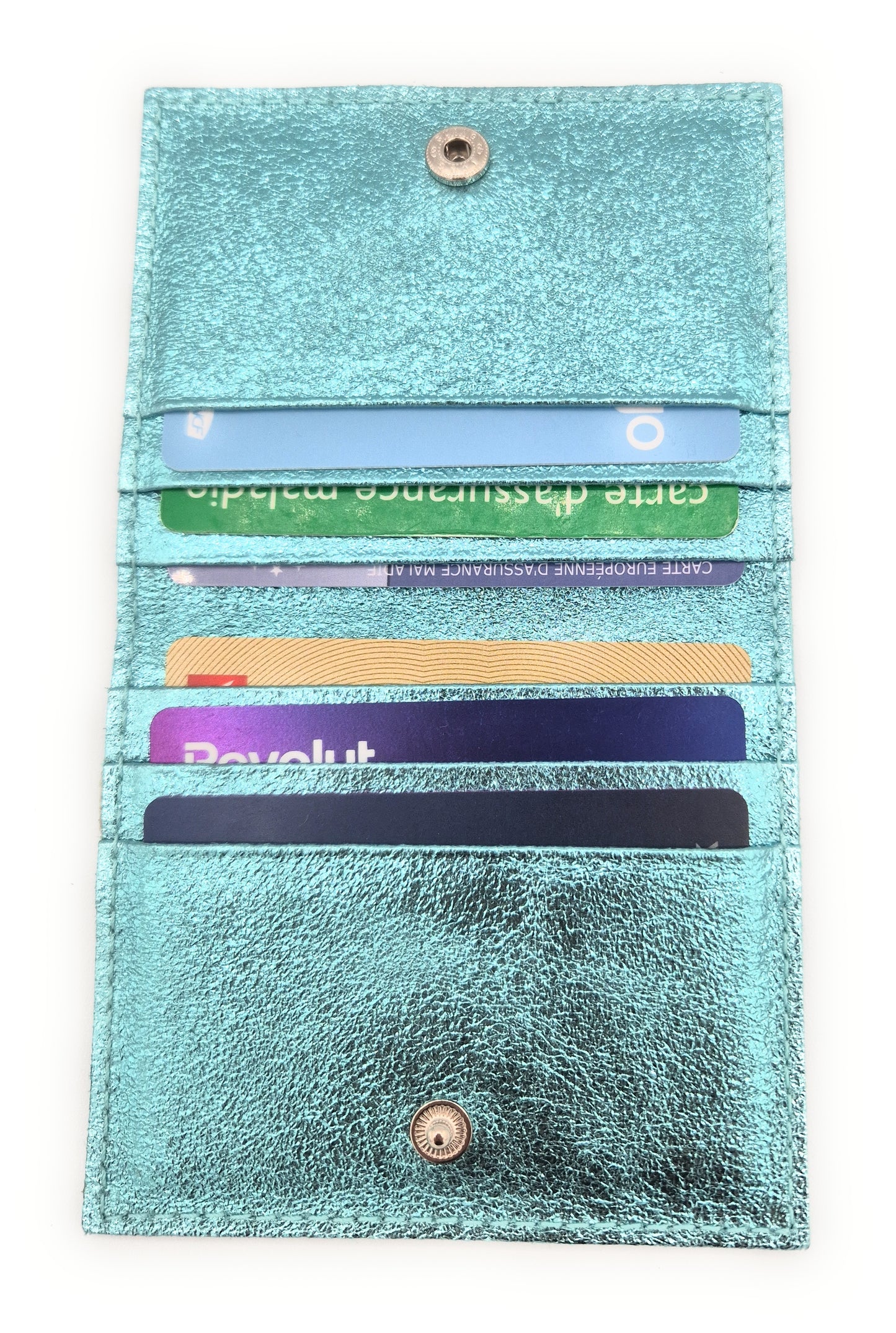 Porte-cartes Asha en cuir irisé italien ~ Turquoise
