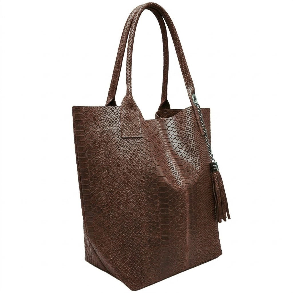 Sac shopper Aiyana en cuir embossé python ~ Marron