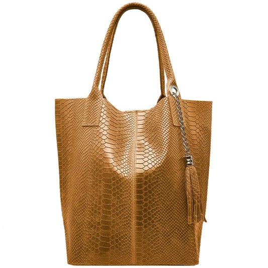 Sac shopper Aiyana en cuir embossé python ~ Camel