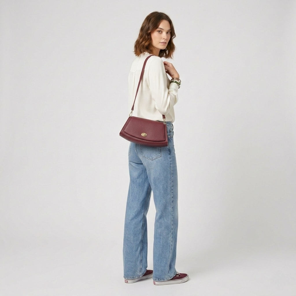 Sac à bandoulière demi-lune en cuir Paco ~ Bordeaux