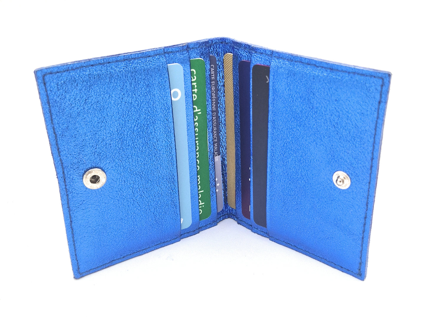 Porte-cartes Asha en cuir irisé italien ~ Bleu royal