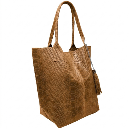 Sac shopper Aiyana en cuir embossé python ~ Camel