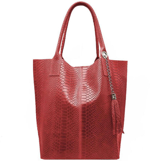 Sac shopper Aiyana en cuir embossé python ~ Rouge