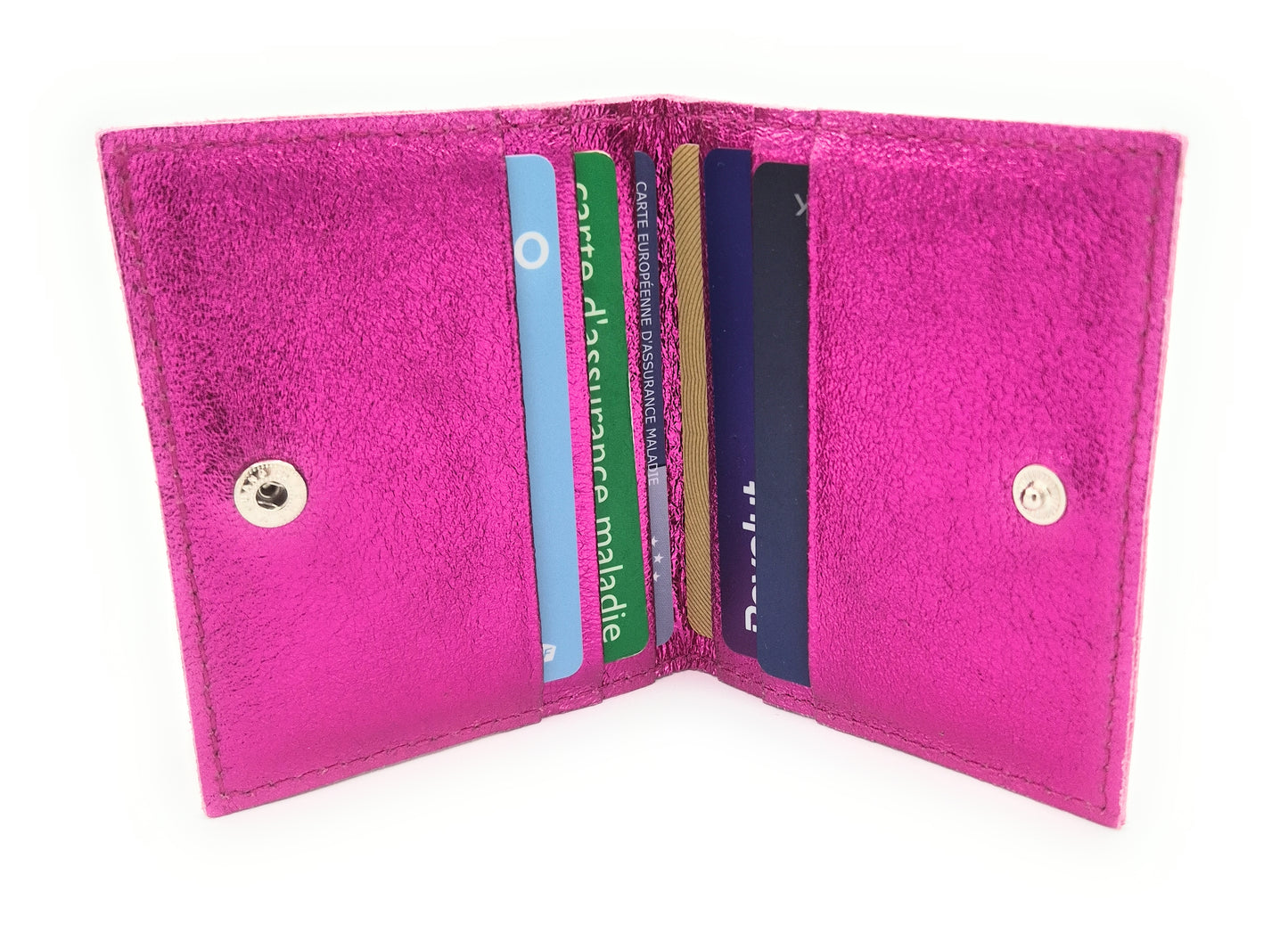Porte-cartes Asha en cuir irisé italien ~ Fuchsia