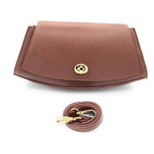 Paco Leather Half Moon Shoulder Bag ~ Brown