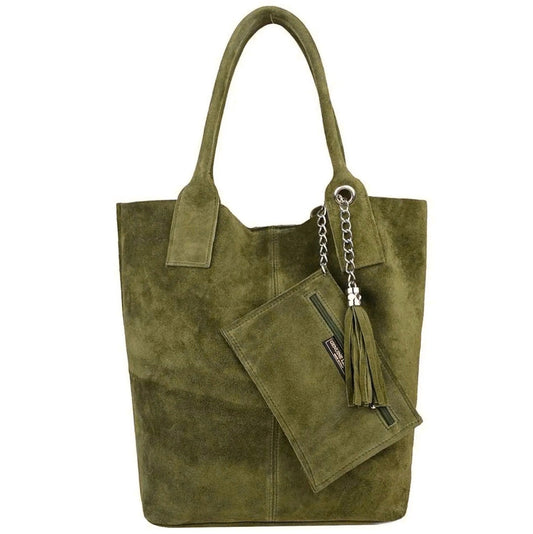 Sac shopper Aiyana en cuir suédé ~ Vert olive