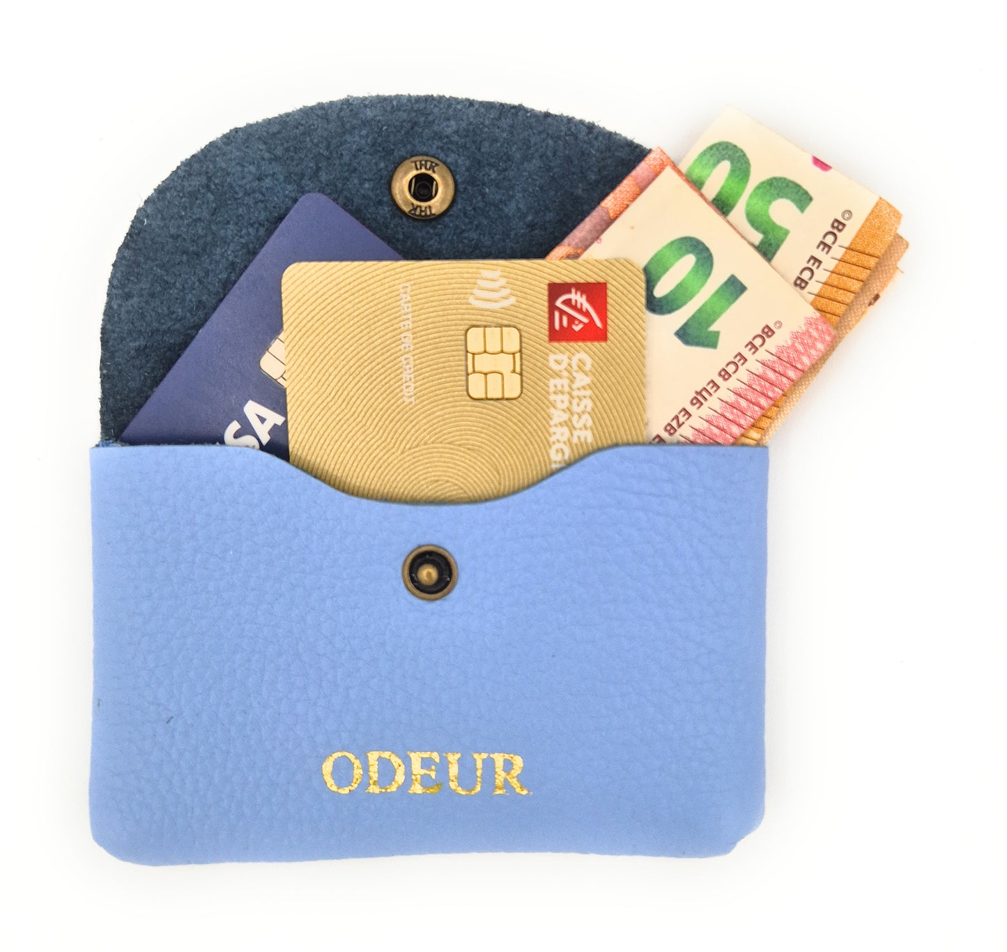 Porte-cartes Nita en cuir ~ Bleu ciel