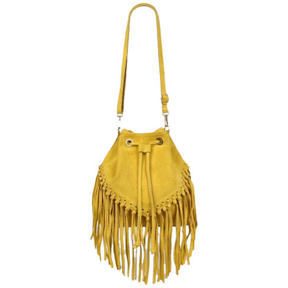 Sac bourse à franges Mahala en cuir suédé ~ Jaune