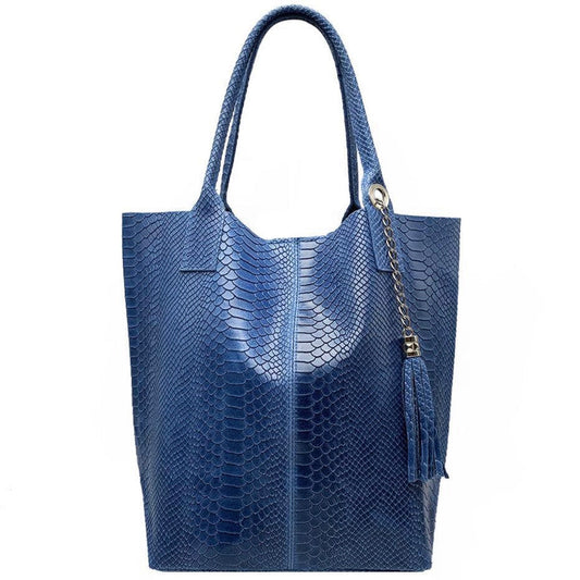 Sac shopper Aiyana en cuir embossé python ~ Bleu jean