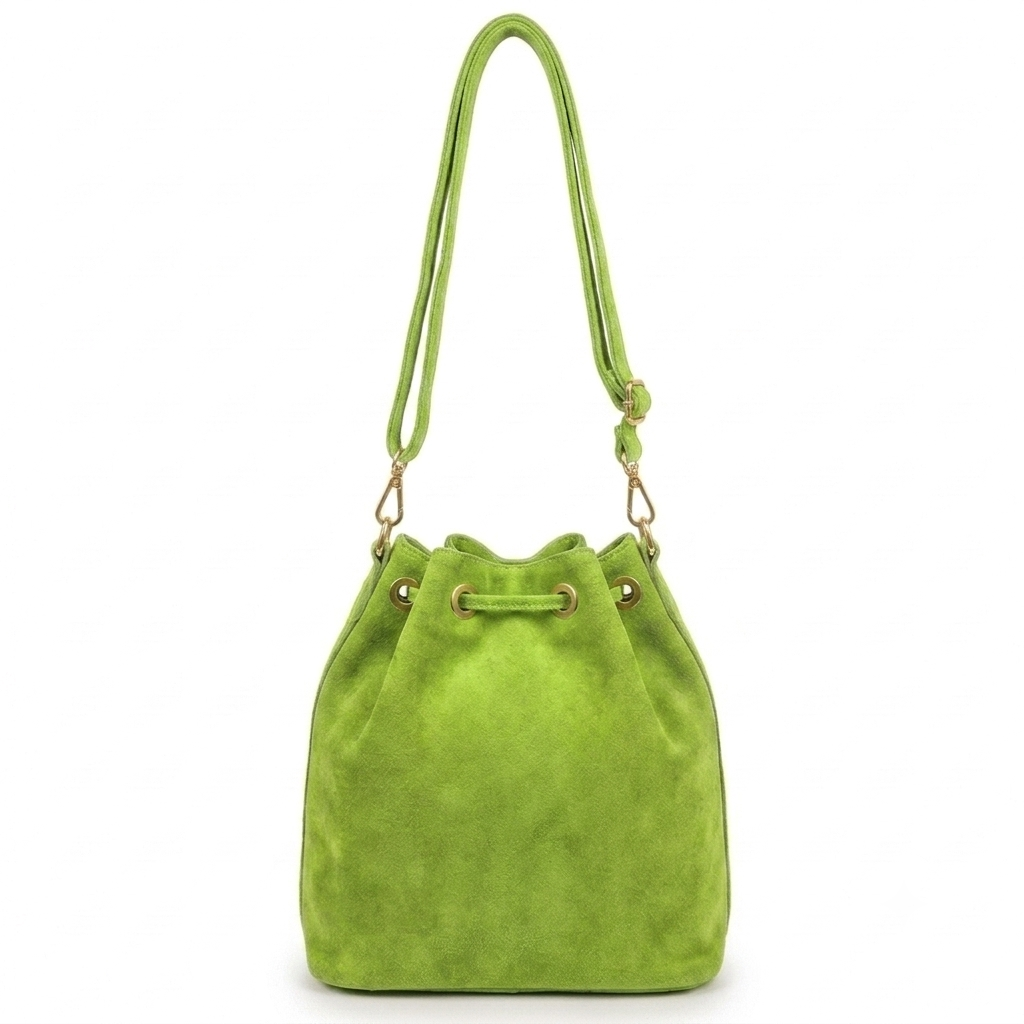 Sac bourse à franges Mahala en cuir suédé ~ Vert kiwi