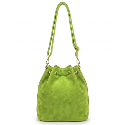Sac bourse à franges Mahala en cuir suédé ~ Vert kiwi