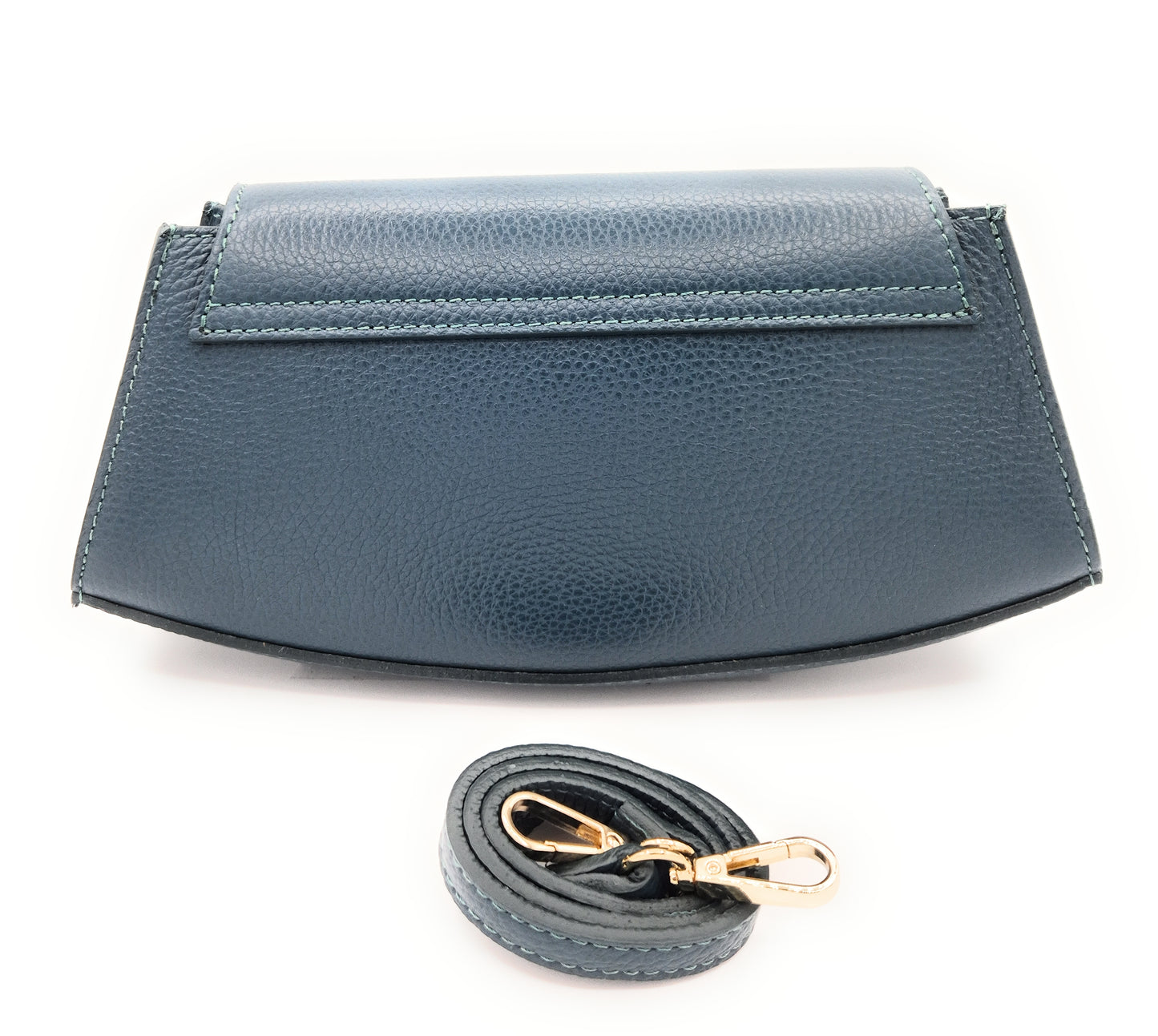 Sac à bandoulière demi-lune en cuir Paco ~ Bleu canard
