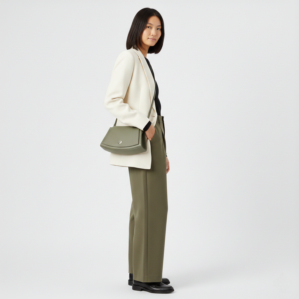 Sac à bandoulière demi-lune en cuir Paco ~ Kaki