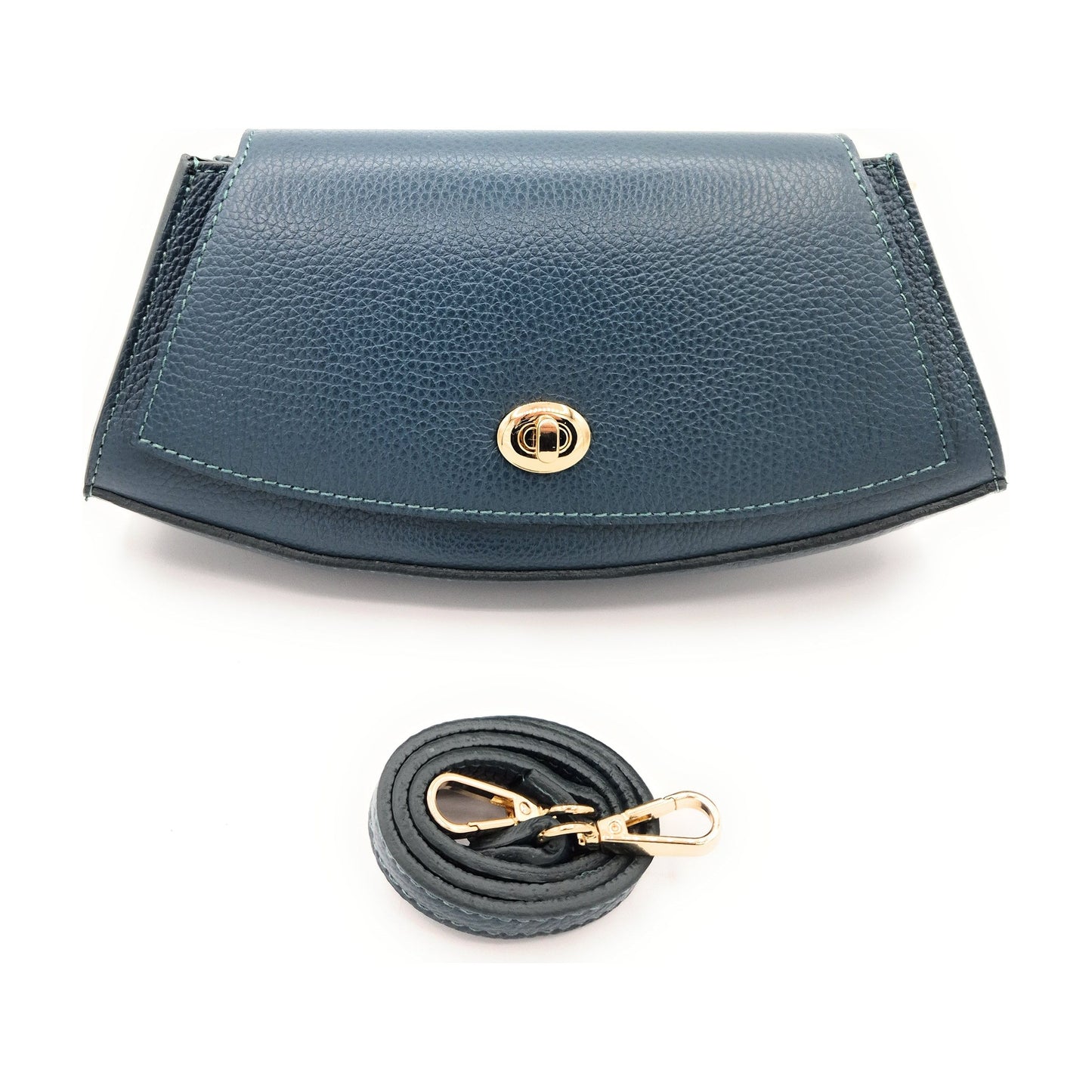 Sac à bandoulière demi-lune en cuir Paco ~ Bleu canard