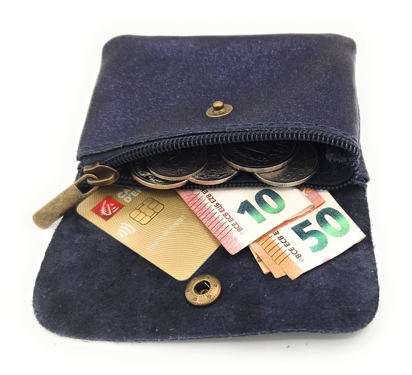 Porte-monnaie Aponi cuir irisé italien ~ Bleu nuit