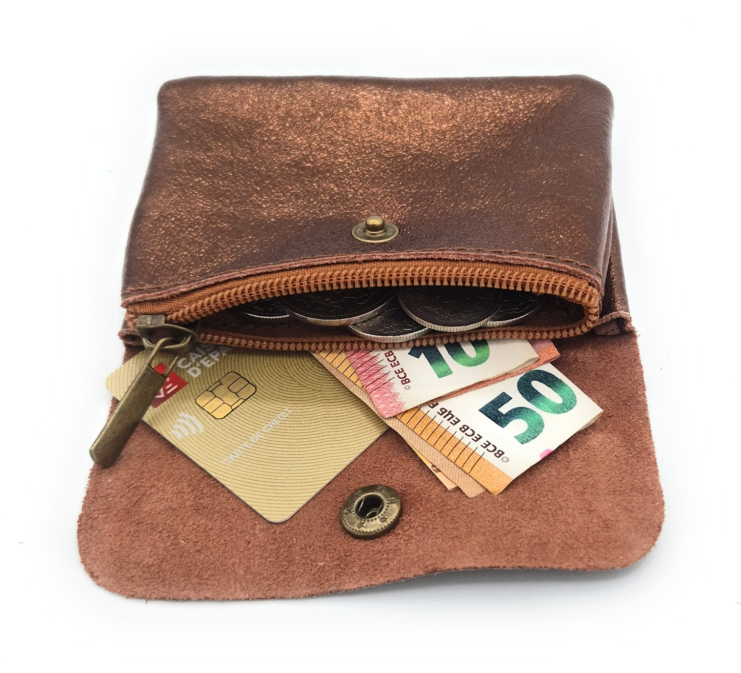 Porte-monnaie Aponi cuir irisé italien ~ Bronze