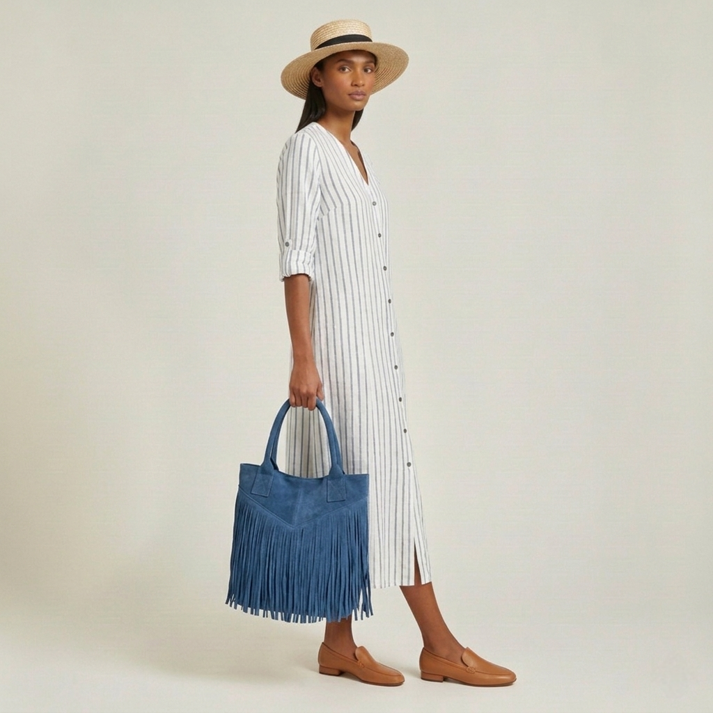 Sac shopper Naya  en cuir suédé ~ Bleu jean