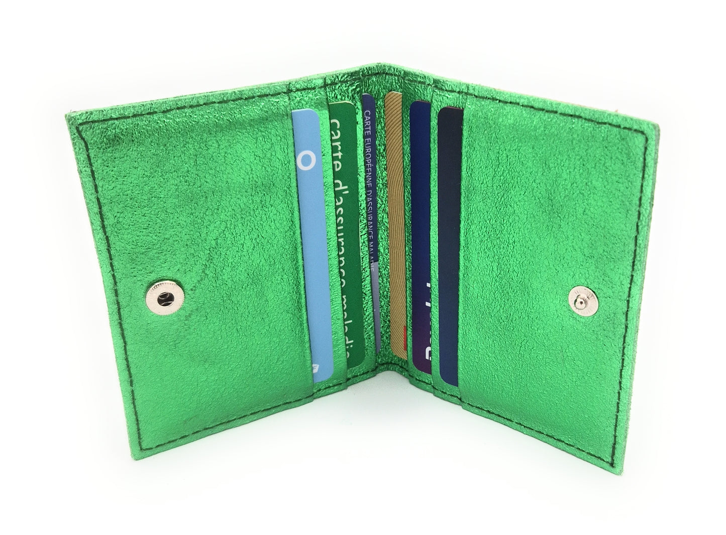 Porte-cartes Asha en cuir irisé italien ~ Vert émeraude