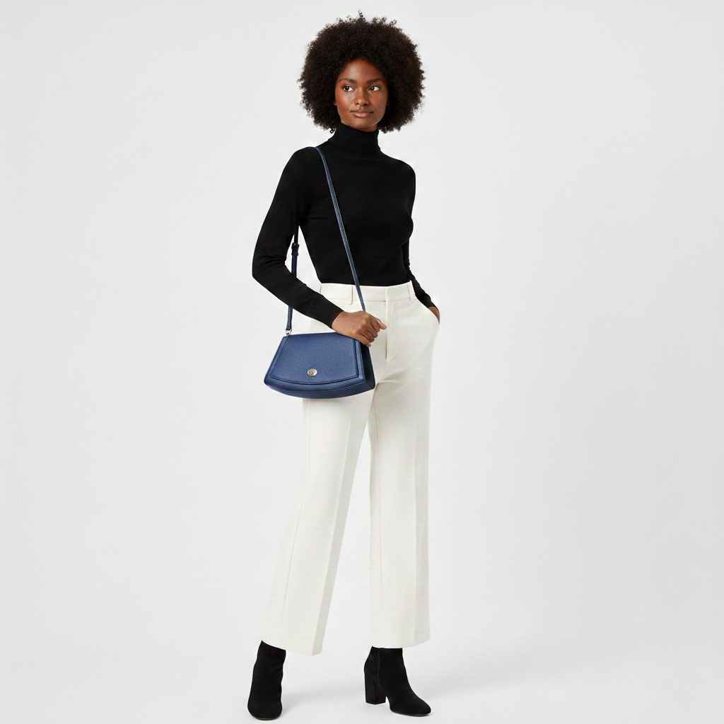 Sac à bandoulière demi-lune en cuir Paco ~ Bleu royal