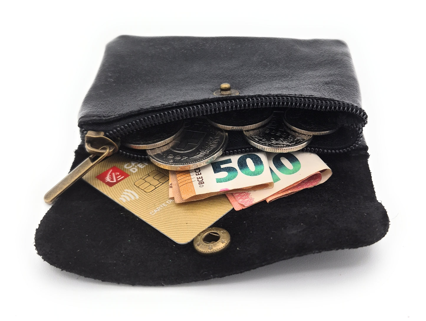 Porte-monnaie Aponi cuir irisé italien ~ Noir